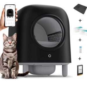 Litiere automatique avec chat + cadeaux: désodorisant pour litière + tapis de litière + sac à déchet + ebook offerts