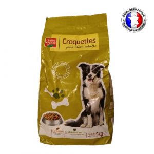 Croquettes pour chien, volailles et légumes verts, 1,5kg. Marque Belle France